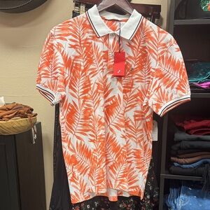Carolina Herrera Orange and White Leaf Polo Shirt